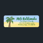 Étiquette Hawaii Christmas Return Adresse Label Watercolor<br><div class="desc">Ces étiquettes de retour de Noël hawaïennes personnalisables ont une image aquarelle d'un palmier avec des lampes à cordes sur un ciel bleu et un arrière - plan de sable. Vous voyez ça beaucoup dans la vie réelle sur la plage à Hawaii. — Les étiquettes disent Mele Kalikimaka, ce qui...</div>