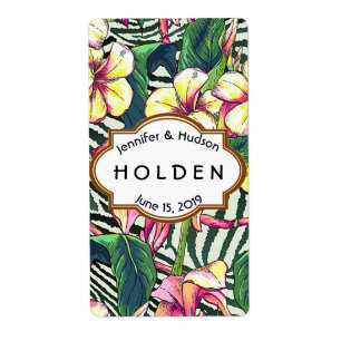 Étiquette Hawaiian Bold Plumeria Floral Mariage Custom Wine