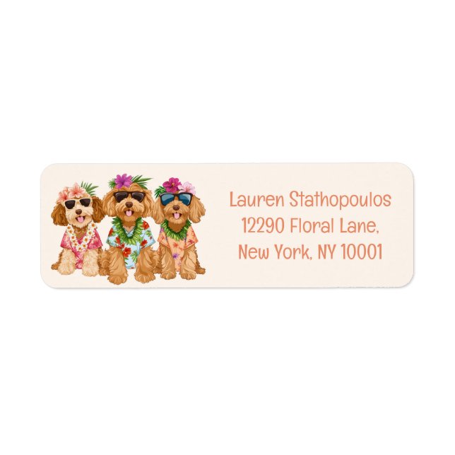 Étiquette Hawaiian Goldendoodle Dogs Flower Lei (Devant)