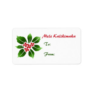 Étiquette Hawaiian Holly Mele Kalikimaka Rouge de Noël