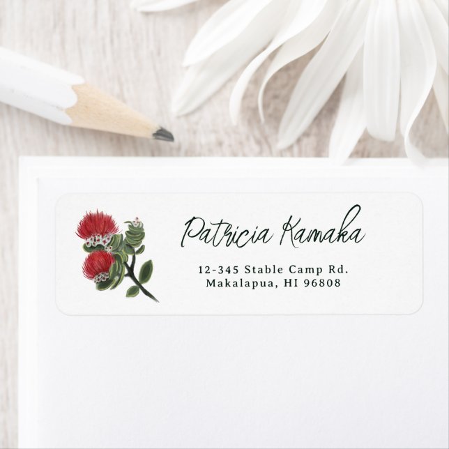 Étiquette Hawaiian Red Lehua Flower Return Address  (En situation)