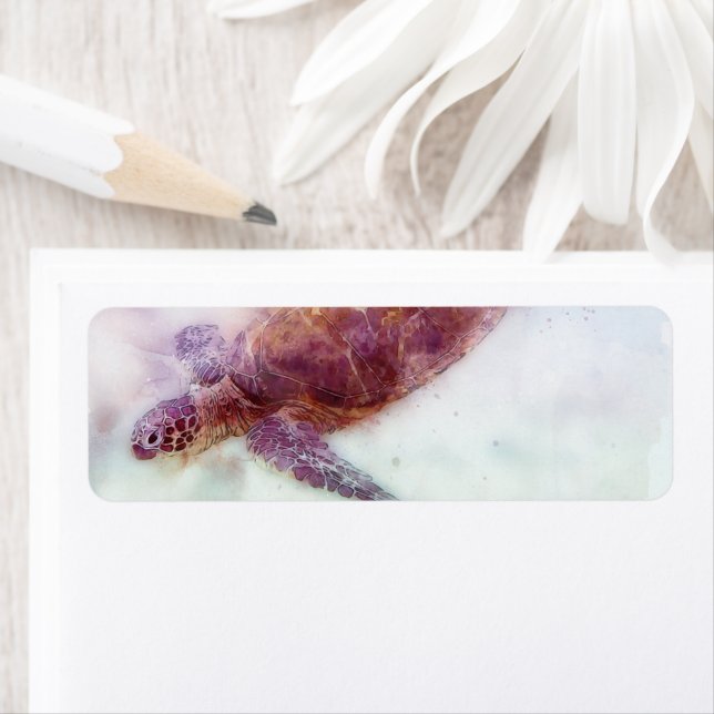 Étiquette Hawaiian sea Turtle Watercolor (En situation)