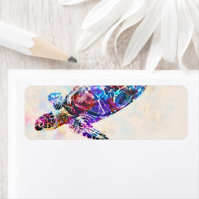 Étiquette Hawaiian sea Turtle Watercolor (En situation)