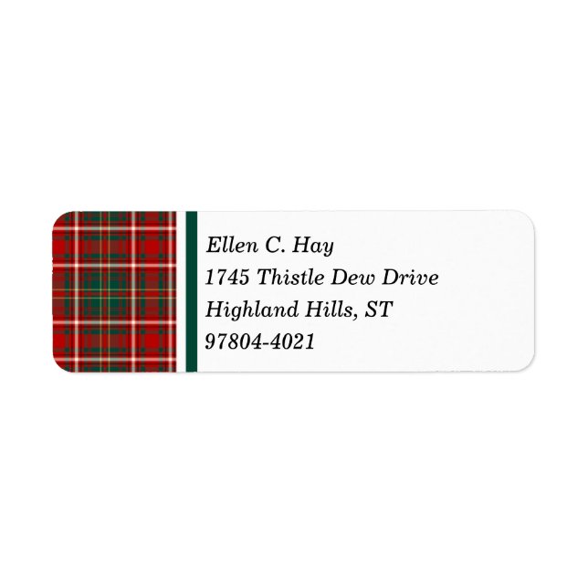 Étiquette Hay Clan rouge et vert Tartan écossais (Devant)