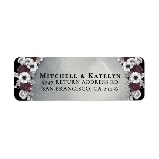Étiquette Headstone Floral Dark Gothic Wedding Address (Devant)