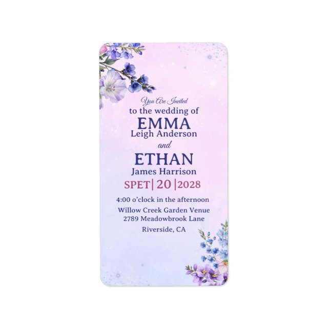 Étiquette heather periwinkle plum lavender blue Wedding  (Devant)