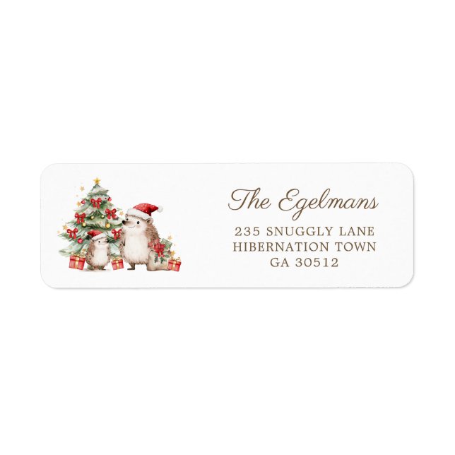 Étiquette Hedgehogs Santa Hat Christmas Return Address Label (Devant)