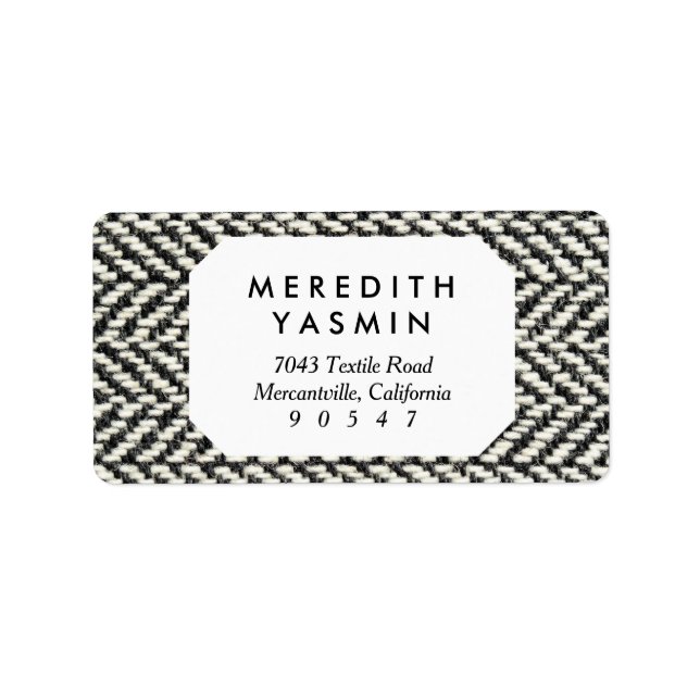 Étiquette Herringbone Tweed Rustic Black & White Knit Print (Devant)