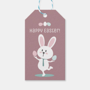 Étiquette heureuse de cadeau de Pâques de lapin
