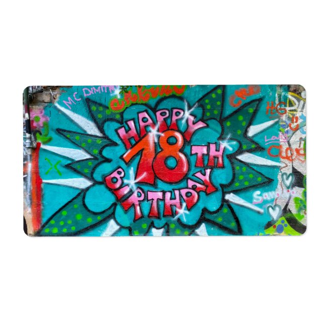 Étiquette Heureux Graffiti du 18ème anniversaire (Devant)