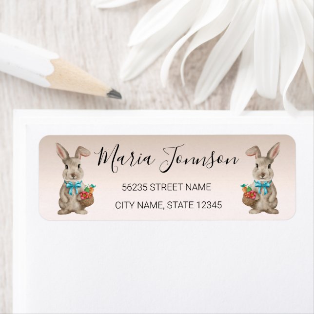 Étiquette heureux pâques aquarelle mignonne caricature lapin (En situation)