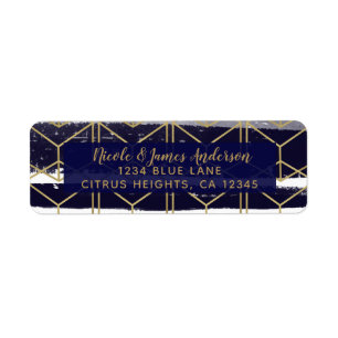 Étiquette Hexagone Bleu marine moderne géométrique doré pour