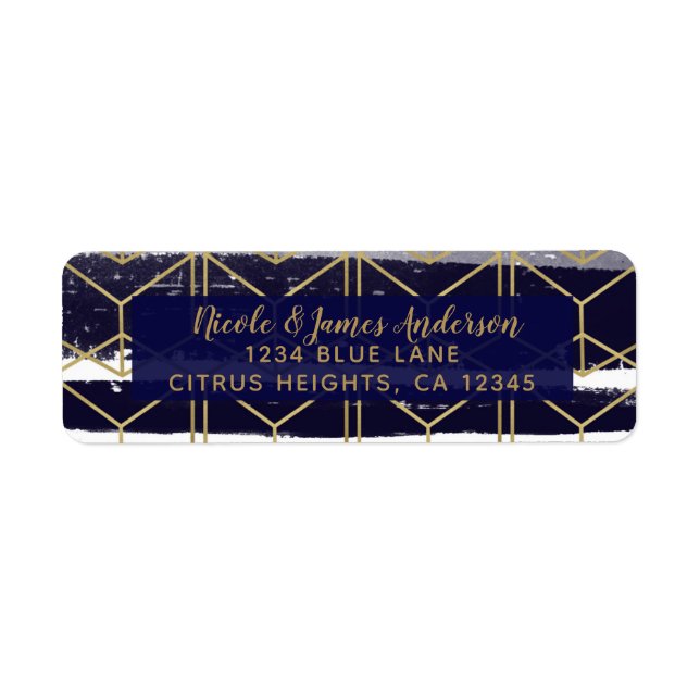 Étiquette Hexagone Bleu marine moderne géométrique doré pour (Devant)