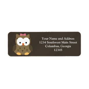 Étiquette Hibou mignon de bébé avec l'arc rose