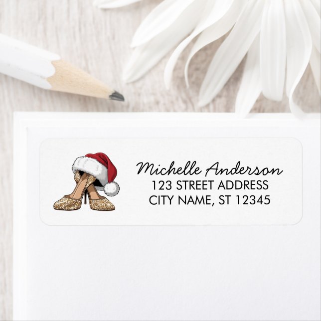 Étiquette High Heels Santa Hat Christmas  Return Address  (En situation)