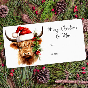 Étiquette Highland Cow Festive Farm Joyeux cadeau de Noël