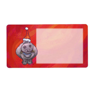 Étiquette Hippo mignon à Santa Hat en rouge