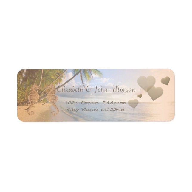 Étiquette Hippocampes de plage tropicale en amour,Coeurs (Devant)