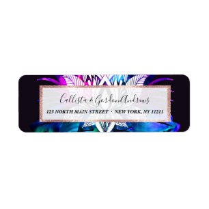 Étiquette Hipster Retro Tech Turquoise Lotus Lotus Fleur Feu