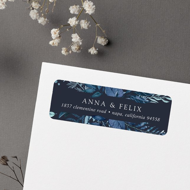 Étiquette Hiver Azure | Blue Botanical Return Adresse (Créateur téléchargé)
