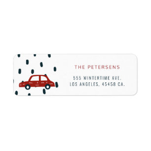 Étiquette Hiver drôle voiture rouge moderne neige vacances r