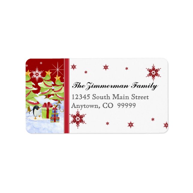 Étiquette Hivernal Whimsy mignonne bébé pingouin dans l'étoi (Devant)