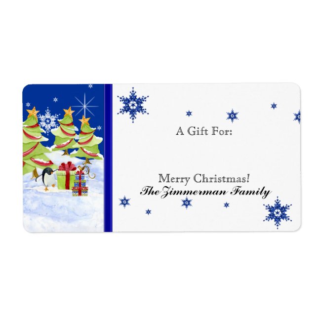 Étiquette Hivernal Whimsy mignonne bébé pingouin dans l'étoi (Devant)