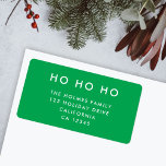 Étiquette Ho Ho Ho | Christmas Bright Green Return Address<br><div class="desc">Simple,  stylish "Ho Ho Ho" return address label in green with a modern minimalist typography in white which can be easily personalized with your own greeting,  family name & address to pair with our matching holiday card range!</div>