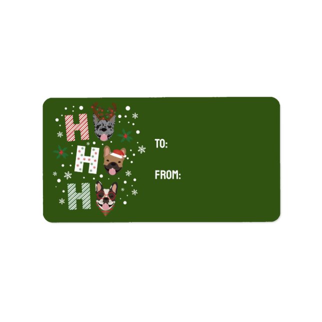 Étiquette Ho Ho Ho French Bulldog Joyeux Noël (Devant)