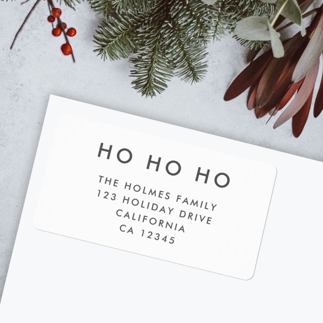 Étiquette Ho Ho Ho | Mini nettoyage simple Noël blanc (Modern white “Ho Ho Ho” return address label by Guava for your festive mail)