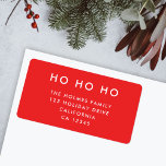 Étiquette Ho Ho Ho | Red Christmas Minimaliste Adresse de re<br><div class="desc">Étiquette d'adresse de retour "Ho Ho Ho" simple et design en rouge vif avec une typographie minimaliste moderne en blanc qui peut être facilement personnalisable avec votre propre salutation,  nom de famille et adresse pour s'associer à notre gamme de cartes de vacances assorties!</div>