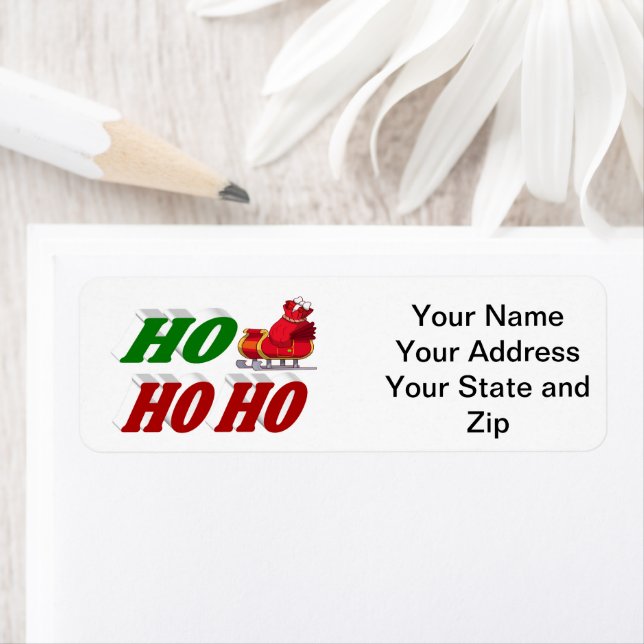 Étiquette Ho Ho Ho Santa Sleigh typographie de Noël (En situation)