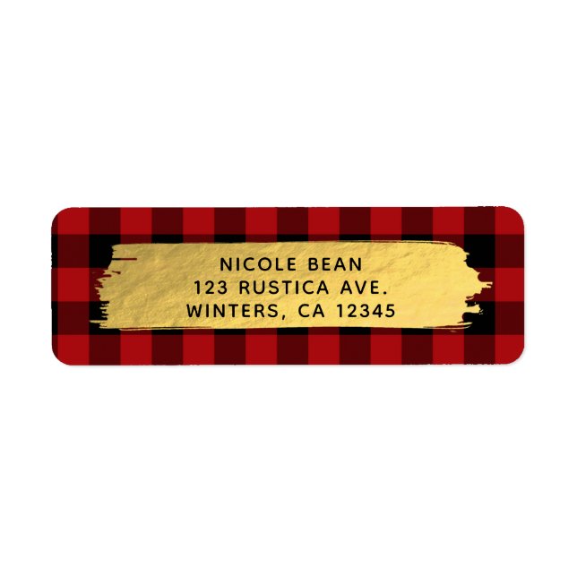 Étiquette HO HO Noël Holiday Red Buffalo Plaid Gold (Devant)