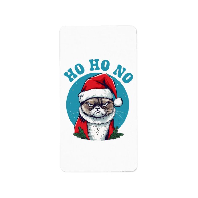 Étiquette Ho ho non - drôle de chat grumpy santa (Devant)