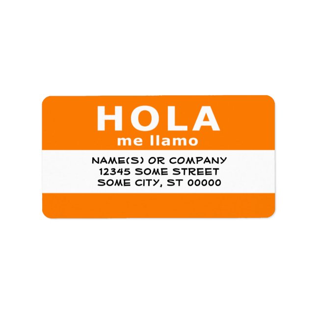 Étiquette hola me llamo (orange) (Devant)