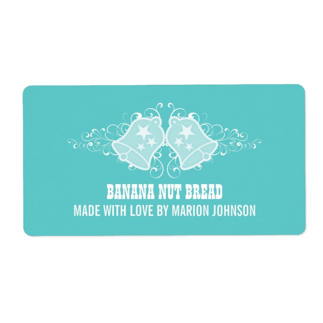 Étiquette Holiday Bells and Swirls Baking Labels, Aqua (Devant)