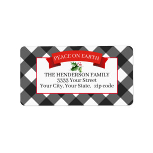 Étiquette Holiday Buffalo Plaid Red Black Adresse de retour 