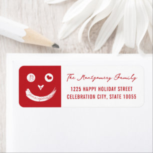 Étiquette Holiday Peace Love Joy Smiley Visage Retour Adress
