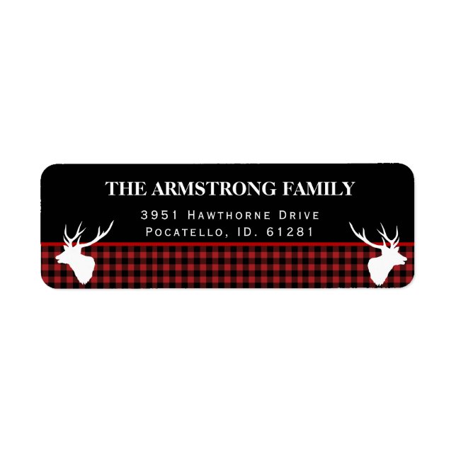 Étiquette Holiday Red Buffalo Plaid Rustique Style Adresse (Devant)