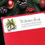 Étiquette Holly Berry Christmas Bells<br><div class="desc">Notre étiquette d'adresse de retour festive présente des cloches de Noël vertes avec baies et rubans rouges. C'est le moyen idéal de faire connaître à vos amis et à votre famille où vous vivez pendant la période des fêtes. Ce étiquette est sûr d'ajouter une touche de joie de vacances à...</div>