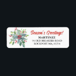 Étiquette Holly Berry Christmas Holiday Adresse de retour<br><div class="desc">Un élégant arrangement d'aquarelle de baies vertes et rouges décorent cette étiquette d'adresse de retour de Noël. Conçu pour coordonner avec la collection Festive Holly et Berry.</div>
