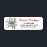 Étiquette Holly Berry Christmas Holiday Adresse de retour<br><div class="desc">Un élégant arrangement d'aquarelle de baies vertes et rouges décorent cette étiquette d'adresse de retour de Noël. Conçu pour coordonner avec la collection Festive Holly et Berry.</div>