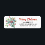 Étiquette Holly Berry Christmas Holiday Adresse de retour<br><div class="desc">Un élégant arrangement d'aquarelle de baies vertes et rouges décorent cette étiquette d'adresse de retour de Noël. Conçu pour coordonner avec la collection Festive Holly et Berry.</div>