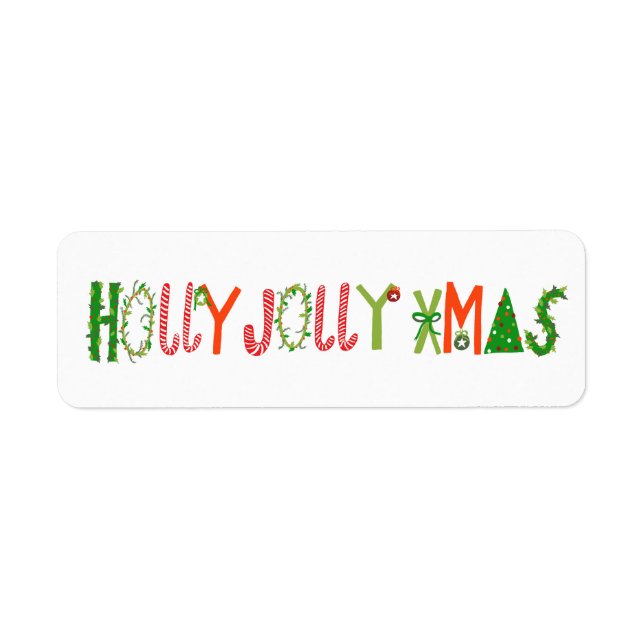 Étiquette HOLLY JOLLY XMAS Holiday Christmas Cute Hand-Drawn (Devant)