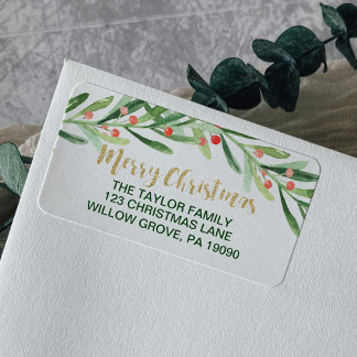 Étiquette Holly Wreath Joyeux Noël