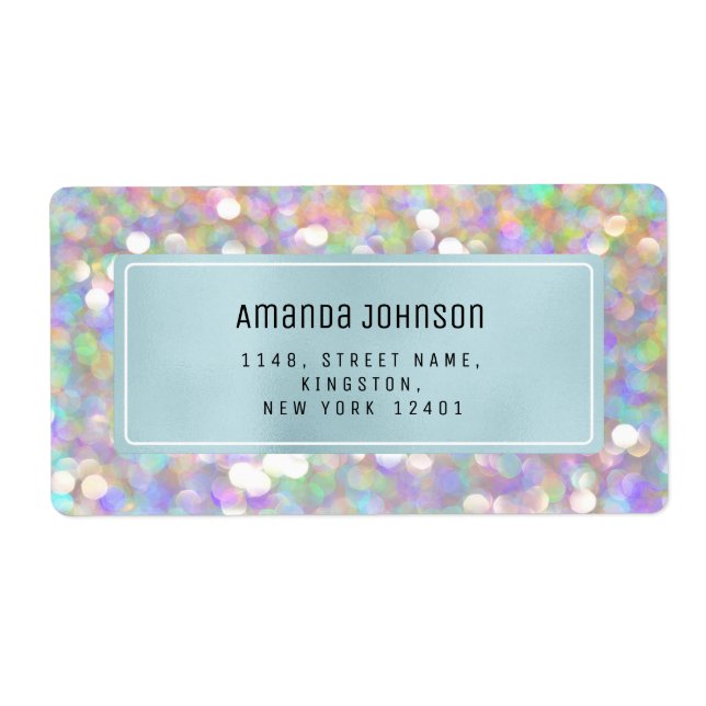 Étiquette Holographie RSVP encadrée Boutique en ligne bleu (Devant)