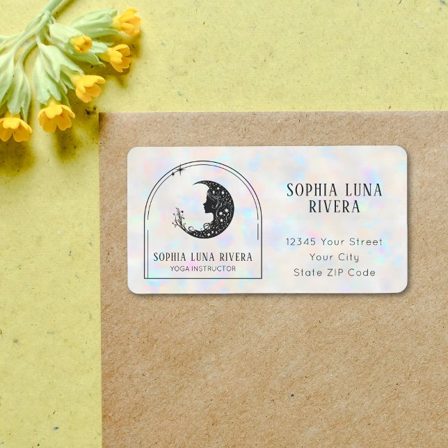 Étiquette Holographique Boho Arch Crescent Céleste Lune (Holographic Boho Arch Celestial Crescent Moon Label)