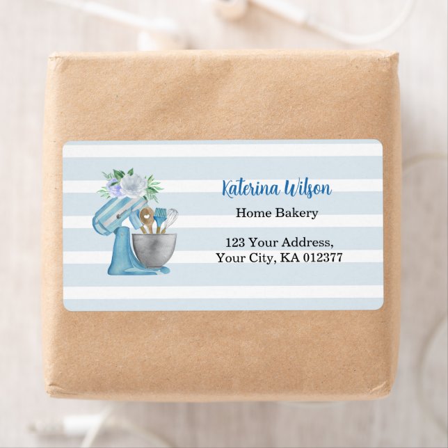 Étiquette Home Bakery Blue Mixer Shipping  (En situation)