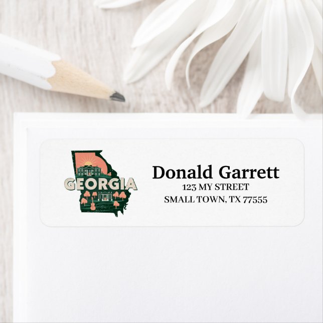 Étiquette Home State Georgia Retro Color Adresse (En situation)