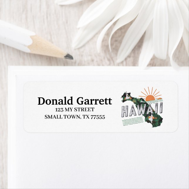 Étiquette Home State Hawaii Retro Adresse couleur (En situation)